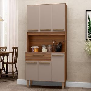 Armario De Cozinha Santiago 90 Cm Com 6 Portas E 1 Gaveta Freijo/moka