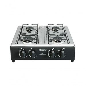 Fogão Portátil Braslar 4 Bocas A Gás Inox Preto - Preto, Bivolt