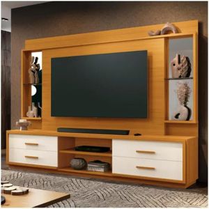 Estante Home Leni 2,40m Para Tvs De Até 75\" Off White/Cedro