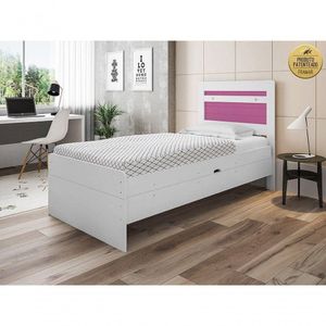 Cama Baú 0,88 Framar Larissa Branco Com Rosa Framar Móveis