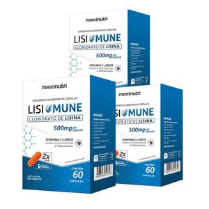 Kit 3 Lisimune Lisina Vitamina C Zinco Maxinutri 60 Capsulas