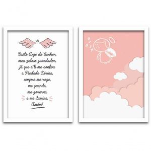 Quadros Decorativos 2 Pçs 40x60cm Menina Anjo Moldura Branca