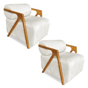 Kit 02 Poltronas Decorativa Marselha Veludo Base De Madeira - Pallazio Cor Bege