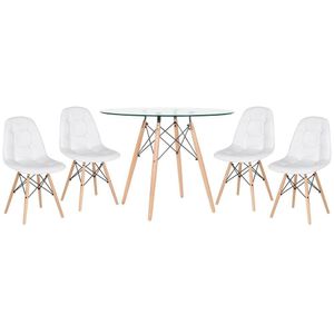 Kit - Mesa De Vidro Eames 100 Cm + 4 Cadeiras Eames Botonê Branco Branco