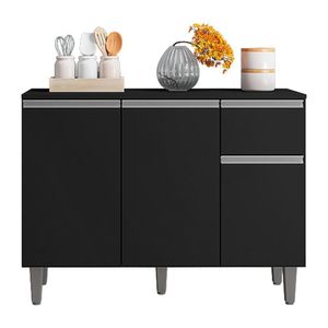 Balcão De Cozinha Vanessa 105cm Preto Com Tampo Mdp - Ajl Móveis Preto