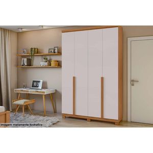 Guarda Roupa Solteiro 4 Portas E 2 Gavetas C- Pés Alonzo Amendoa-off White Lopas