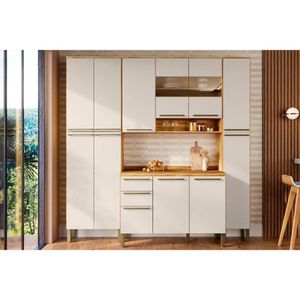 Cozinha Completa 4 Peças Nápoli Prime 1 Aéreo Balcão 2 Paneleiros C4p95 Amendoa Off White Ronipa