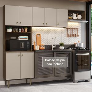 Armário De Cozinha Compacta 235cm Rustic/crema Gourmet Madesa Xa03 Rustic/crema
