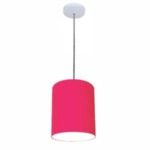Luminária Pendente Vivare Free Lux Md-4103 Cúpula Em Tecido Pink Da Canopla Canopla Branca E Fio Cristal