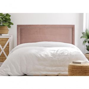 Cabeceira Queen Reta Luxo 160x60 Veludo Rosê - Tachas Prata