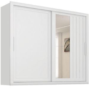 Guarda Roupas Casal Ripado Com Espelho 2 Portas De Correr 4 Gavetas Trianon Branco Zanzini Branco
