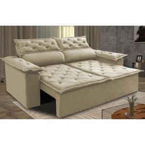 Sofá Retrátil E Reclinável Cama Inbox Compact 1,50m Tecido Suede Velusoft Bege