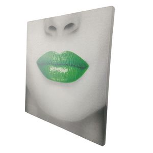 Quadro Batom Verde Boca Textura Moldura 40x40 Enfeite Recepçao Consultorio Sala Quarto Decoraçao