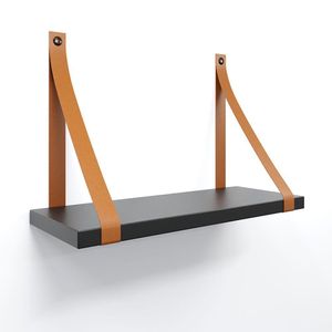 Prateleira Em Mdf Preto 30x15cm Com Alça Cor Caramelo