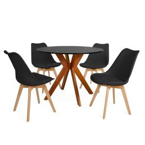 Conjunto Mesa De Jantar Redonda Marci 100cm Preta Com 4 Cadeiras Leda Preto