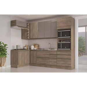 Cozinha Completa 9 Peças Maxxi 3 Aéreos 3 Balcões 1 Paneleiro 2 Complementos C9p26 Nogal