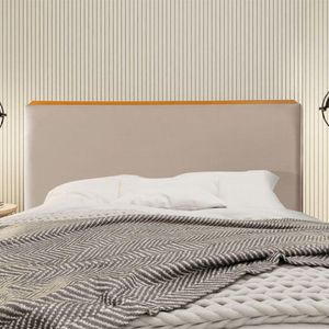 Cabeceira Cama Box Casal 1,40m Estofada Detalhe Em Madeira Java Veludo Bege
