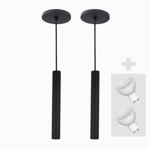 Kit 2 Pendente Tubo Palito 30cm - Preto + Lampada Led 4w