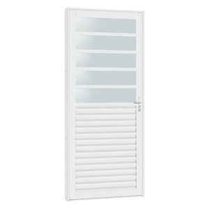 Porta De Aço Mista Laminada Ligth Com Vidro Incolor 81x215 R50 Abertura Esquerda Branco