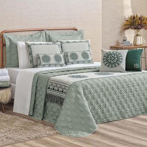 Kit Cobre Leito Colcha Tierry Queen 5 Peças Hipercal 180 Fios - Verde Malva