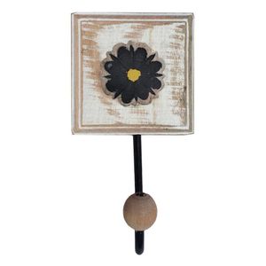 Toalheiro Madeira Ferro Banheiro Flor Branca Cor Preto