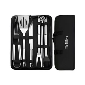Jogo De Utensílios Para Churrasco 9 Peças De Aço Inox Com Bolsa Para Carregar