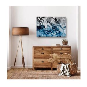 Quadro Decorativo Abstrato Blue And Silver C- Moldura Prata Tamanho:100 X 70 Cm