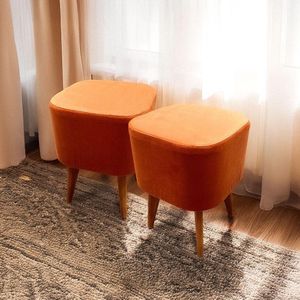 Puff Banqueta Decorativa Pés Palito 2 Unidades Veludo Terracota Ravena Shop Jm Veludo Terracota
