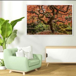 Quadro Sakura Rosa Outono 90x60 Cm Tecido Canvas