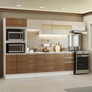 Armário De Cozinha Completa 100% MDF 310 Cm Smart 02 Branco/Rustic/Crema