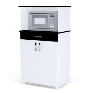 Balcão Cozinha Para Micro-ondas Carina Branco-preto - Ajl Móveis Branco-preto