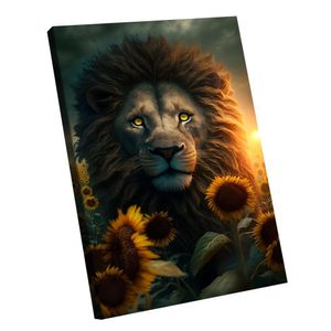 Quadro Leão Girassol Br Artes Grande 118x78
