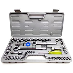 Jogo Chaves Soquete 52 Pecas Kit Completo Ferramentas Maleta Catraca 3-8 1-2 E 1-4 Reversivel Roda Profissional