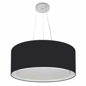 Lustre Pendente Cilíndrico Duplo Tecido 50x25cm Bivolt Preto
