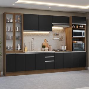 Armário De Cozinha Completa 340cm Rustic/preto Glamy Madesa 01 Rustic/preto