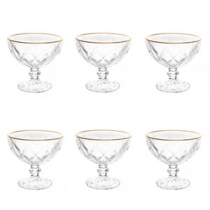 Taças De Vidro Com Fio De Ouro Para Sobremesa 6 Peças 250 Ml Diamonds Lyor
