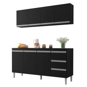 Kit De Cozinha Andréia Balcão 160cm Preto Com Tampo Mdp E Aéreo - Ajl Móveis Preto