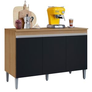 Balcão Pia Manu 120cm Amêndoa-preto Com Tampo Mdp - Ajl Móveis Amêndoa-preto