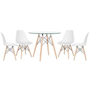 Mesa Tampo De Vidro 90 Cm + 4 Cadeiras Eiffel Dsw Branco