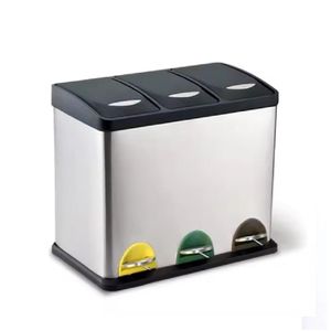 Lixeira Tripla Inox 24l Com Pedal - Coleta Seletiva 3 Em 1 Para Cozinha Escritório E Empresas