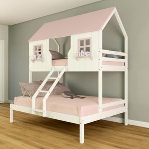 Beliche Casal/ Solteiro Casinha Encantada Madeira Maciça Branco/ Rosa Housin