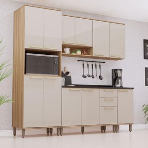 Cozinha Modulada Compacta 5 Peças Com Tampos E Sem Pia Isis Avelã-mocca Laca