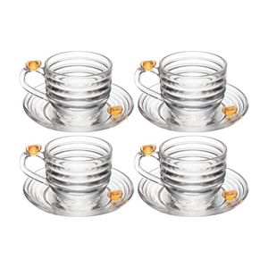 Jogo 4 XícarasDe Chá Com Pires Little Bee Abelha Colmeia Mel Cristal Ecológico 200ml Lyor