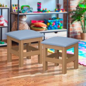 Banqueta Para Criança 2 Unidades Nogueira Com Estofado Cinza Zigen Shop Jm