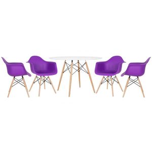 Kit - Mesa Eames 120 Cm Branco + 4 Cadeiras Eames Daw Roxo Mesa Branco Com Cadeiras Roxo