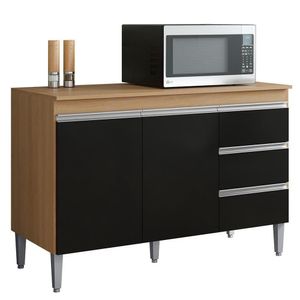 Balcão Pia Andréia 120cm Amêndoa-preto Com Tampo Mdp - Ajl Móveis Amêndoa-preto