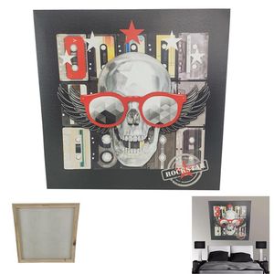 Quadro Rockstar Caveira Banda Musica Moldura 50x50 Enfeite Sala Quarto Parede Decoraçao