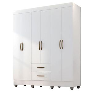 Guarda-roupa Casal 6 Portas 2 Gavetas E 5 Prateleira Lisa Mdp Branco