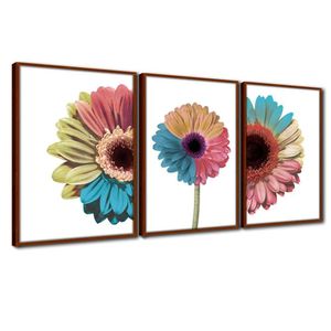 Quadros Decorativos Textura Cx Alta 3x 40x60 Flores Alegria  Titulo Moldura Ocre