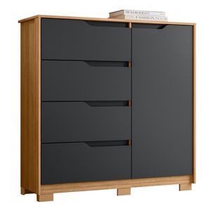 Cômoda Sole 1 Porta E 4 Gavetas Flex Titanium-nature - Móveis Albatroz Titanium-nature